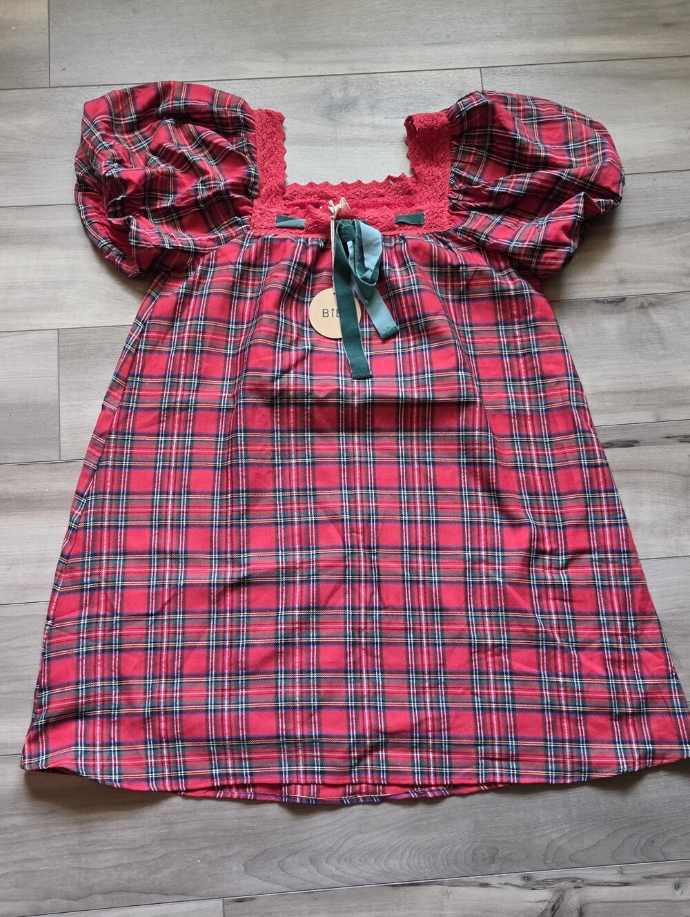 Bibi Red Plaid Puff-Sleeve Dress